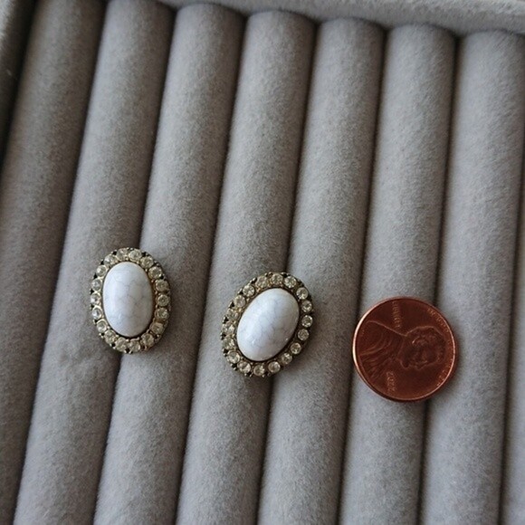 Vintage marble and crystal earrings - Picture 4 of 7